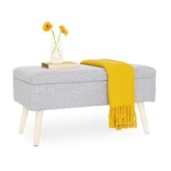 BANZAY - Puff Baúl Patas En Madera Natural Gris Claro
