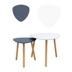 BANZAY - Juego Mesas Centro Sala Triangular Combinado Blanco/Gris