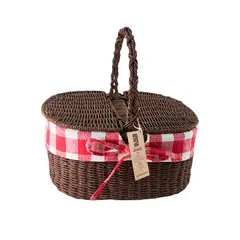 GENERICO - Canasta Picnic Ovalada Mimbre Marrón 28x15x28 cm