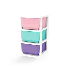 ESTRA - Cajonero de Piso 3 Cajones 33x61x38cm Blanco-Verde-Morado-Rojo