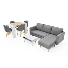 HOGAR VENECIA - Sala Barbad + Comedor Chicago 4 Puestos + Silla Sevilla Gris