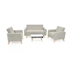 HOGAR VENECIA - Sofá Baru + 2 Poltronas Tela Taupe + Mesa Barza