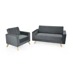HOGAR VENECIA - Sofá Baru + Poltrona Tela Gris