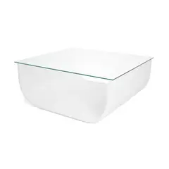 ROCA - Mesa Centro Lincoln 25.5X63X56 Blanca Tapa De Vidrio