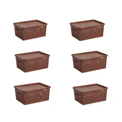 BUHOGAR - Cesta Organizadora con Tapa Rattan Setx6 Cafe