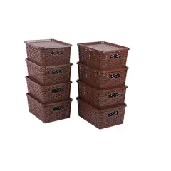 BUHOGAR - Cesta Organizadora Con Tapa Rattan Set X8 Café