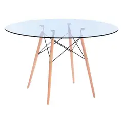 AKIVOY - Mesa De Comedor Eames En Vidrio Redondo Transparente