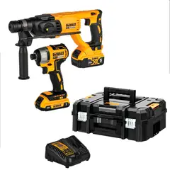 DEWALT - Combo Brushless 20V Max Atornillador De Impacto Dreamliner 1/4 pulg + Rotomartillo Sds Plus + 2 Baterías 2/5Ah + Cargador + Maleta Tstak