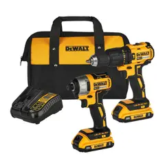 DEWALT - Combo Brushless Taladro Percutor + Atornillador De Impacto + 2 Baterias De 2Ah + Cargador + Maleta De Lona