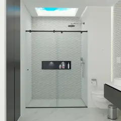 AMBIENTES Y SOLUCIONES - División De Baño 100 A 110cmx180cm Premium Barra Negra 8mm