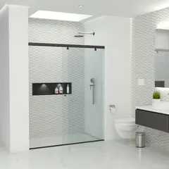AMBIENTES Y SOLUCIONES - División De Baño 80 A 90cmx180cm Platinum Corr Negra 6mm