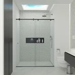 AMBIENTES Y SOLUCIONES - División De Baño 140 A 150cmx180cm Amiga Barra Negra 8mm
