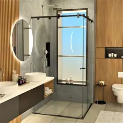 AMBIENTES Y SOLUCIONES - División De Baño 80+90cmx180cm Amiga Barra Esq Negra 8mm