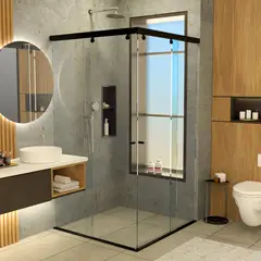 AMBIENTES Y SOLUCIONES - División De Baño 80+80cmx180cm Platinum Cor Esq Negr 8mm
