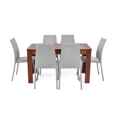 HOGAR VENECIA - Juego de comedor Voru Cedro 6 Puestos + Sillas Venecia Plata