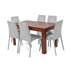 HOGAR VENECIA - Juego de comedor Voru Cedro 6 Puestos + Sillas Venecia Plata