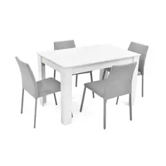 HOGAR VENECIA - Juego de Comedor Vorú Blanco 4 Puestos + Sillas Lugo