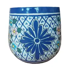 ARTE Y ARCILLA - Matera Cerámica Cónica Mexicano Con Plato 21.5cm Azul