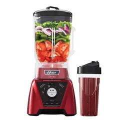 OSTER - Licuadora Xpert Series con control de textura Vaso de vidrio 2 Litros + Vaso portatil Blend&Go Color Rojo