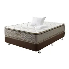 COLCHONES FANTASIA - Combo Colchón Semidoble Fantasía Galaxy 120X190X29 + Base Cama Plus Lino Café +1 Almohada Siliconada+ Protector de Colchón