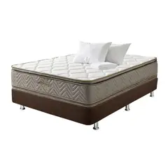 COLCHONES FANTASIA - Combo Colchón Doble Fantasia Galaxy 140x190X29 + Base Cama Plus Lino Café +2 Almohadas Siliconadas+ Protector de Colchón