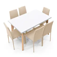 HOGAR VENECIA - Comedor Lyon 6 Puestos + Sillas Lyon Tela Beige
