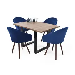 HOGAR VENECIA - Comedor 4 Puestos Marsella Sillas Tokyo Tela Azul