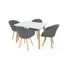 HOGAR VENECIA - Comedor 4 Puestos Lugo Matiz Sillas Tokyo Tela Gris