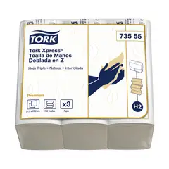 TORK - Toallas Papel en Z Triple Hoja Natural de 450 Unidades