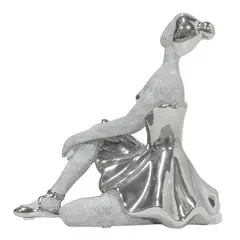 MARRES - ESCULTURA BAILARINA SENTADA CERAMICA 17x17cm PLATA