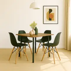 DKO DESIGN SAS - Comedor cuadrado 4 puestos 75x80x80cm amaretto + 4 sillas negras