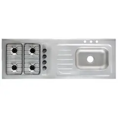 GENERICO - Lavaplatos 150X52 Cubeta 44X29 Derecha 4 Fogones Encendido Electónico Parrilla Platina 3H