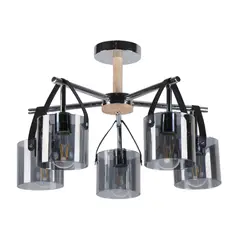 IKELITE DESIGN - Lámpara De Techo Cromo 5 Luces E27 Vidrio Ahumado Ikelite