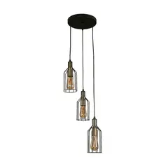 IKELITE DESIGN - Lámpara Colgante Negra E27 3 Luces Ikelite Estilo Vintage