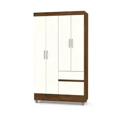 MUEBLES 2020 - Clóset en MDP Moderno Bonic 4 Puertas 2 Cajones Marron/Blanco Flex 181x102,6x40 cm