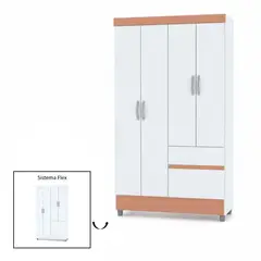 MUEBLES 2020 - Clóset en MDP Moderno Bonic 4 Puertas 2 Cajones Blanco/Rosado Flex 181x102,6x40 cm
