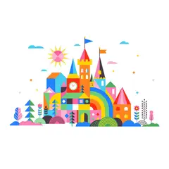 ADAZIO - Vinilo Infantil De Castillo Colorido S 100X60Cm