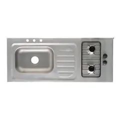 GENERICO - Lavaplatos 120X52 Cubeta 44X29 Izquierdo 2 Fogones Encendido Electónico Parrilla Platina 3H