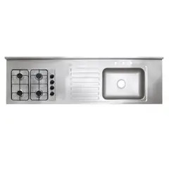 GENERICO - Lavaplatos 200X60 Cubeta 55X40 Derecha 4 Fogones Encendido Electónico Parrilla Platina 3H