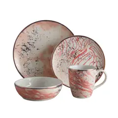CORONA - Juego de Vajilla Amani Cerámica 4 Puestos 16 Piezas Multicolor