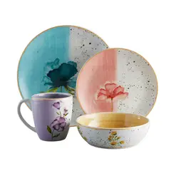 CORONA - Juego de Vajilla en Cerámica Armonía 4 Puestos 16 Piezas Multicolor