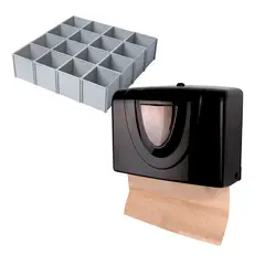 ENERGY PLUS - Combo Dispensador De Toallas En Z Plástico Negro + Cubo Organizador Multiusos Gris