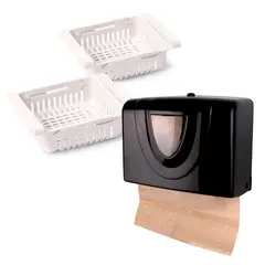 ENERGY PLUS - Combo Dispensador De Toallas En Z Plástico Negro + 2 Organizadores Plásticos Blancos