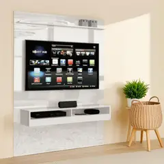 MUEBLES 2020 - Panel para Tv Torino 50” Blanco 160X120X25 Cm en Mdp con Dos Compartimientos Y Una Repisa