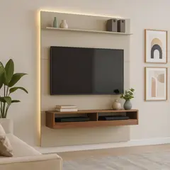 MUEBLES 2020 - Panel para TV Torino Blanco Apagado Natural de 50 pulgadas con 2 compartimientos y repisa