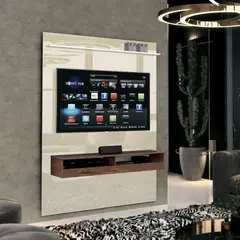 MUEBLES 2020 - Panel para Tv Torino 50” Blanco Apagado/Natural 160X120X25 Cm en Mdp con Dos Compartimientos Y Una Repisa