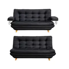 E MADERA - Sofá Cama Maison 3 Puestos 180X85x85 Negro Brazos Removibles