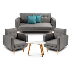 KAIU HOME - Juego De Sala Eloisa + Mesa + Cojines + Patas En Roble