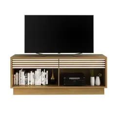 MUEBLES 2020 - Mesa para Tv Ceuta 50” Natural/Blanco Apagado 160X120X25 Cm en Mdp con Dos Compartimientos Y Dos Cajones