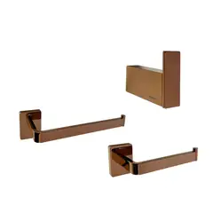 INKORPORAR - Kit Accesorios baño X 3 Grazia Oro Rosa percha+portarrollo+toallero corto